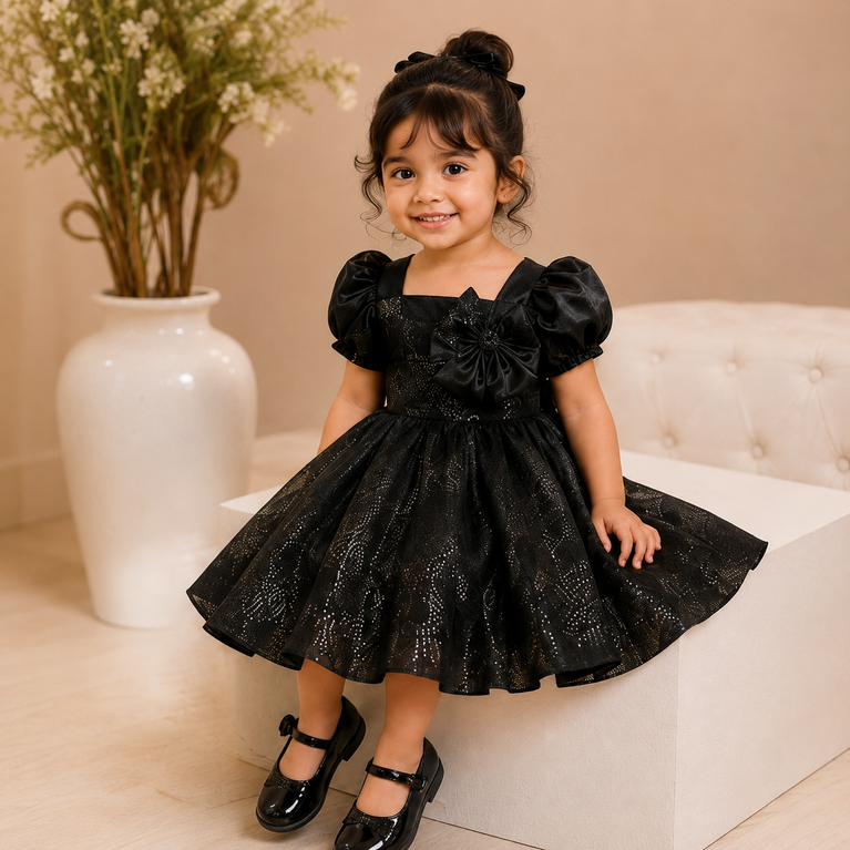 Black Shimmer Bow Party Dress for Girls | Little Plum