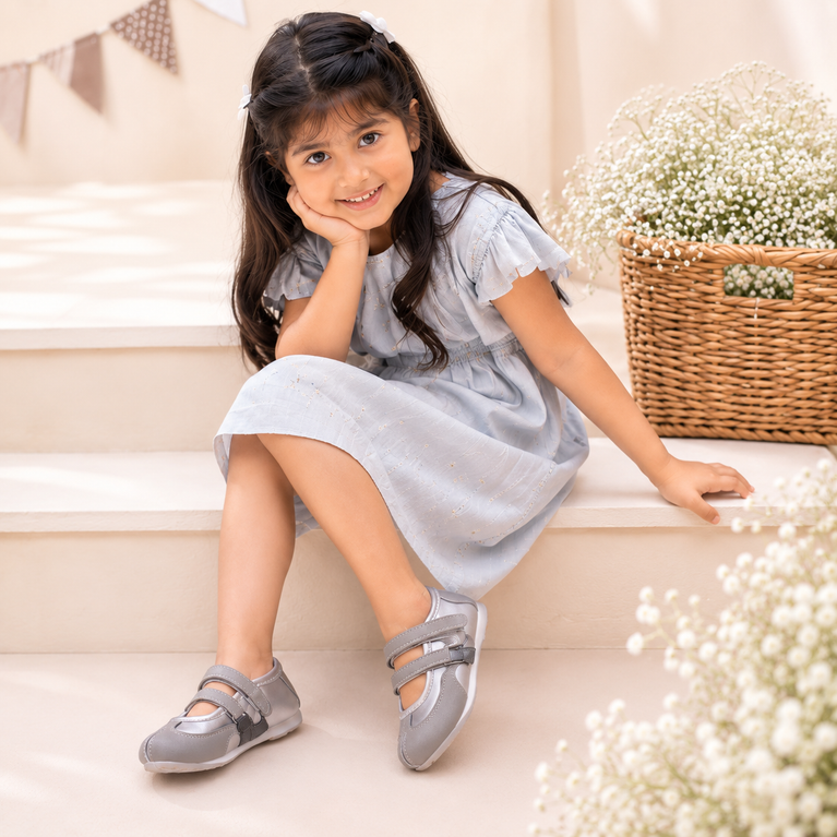 Silver Mary Jane Shoes with Double Strap | Lightweight Party &amp; Casual Footwear