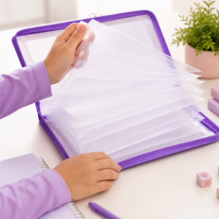 Plastic Document Carry Folder with Handle | A4 Expanding File Bag | Waterproof Portable Art School Organizer