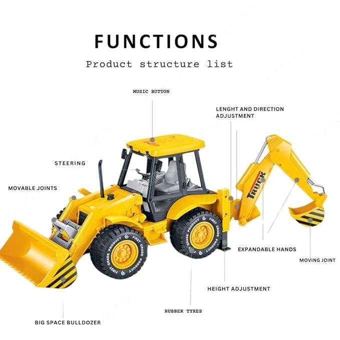Nino's 2-in-1 JCB Excavator & Bulldozer Toy with Lights, Sounds & Moveable Parts