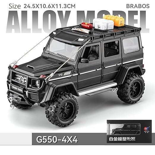 Nino's Mercedes-Benz Brabus 4x4 Diecast Car, 1:24 Scale, Pull Back with Lights & Sound (Blue & Black)