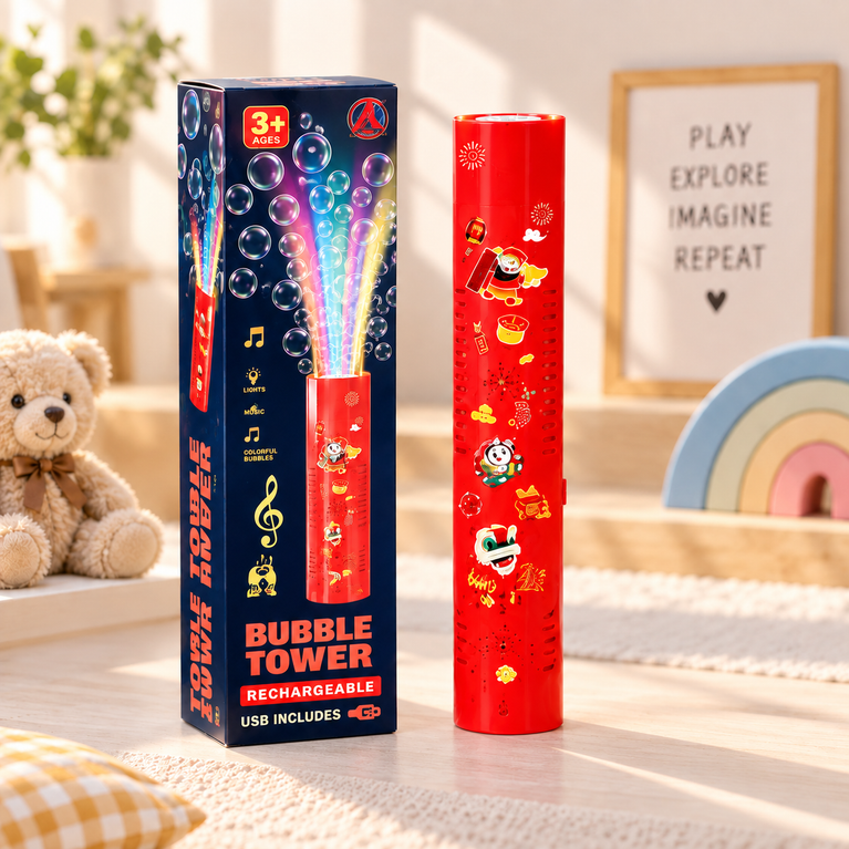 Rechargeable Bubble Tower Toy with LED Bubble Wands