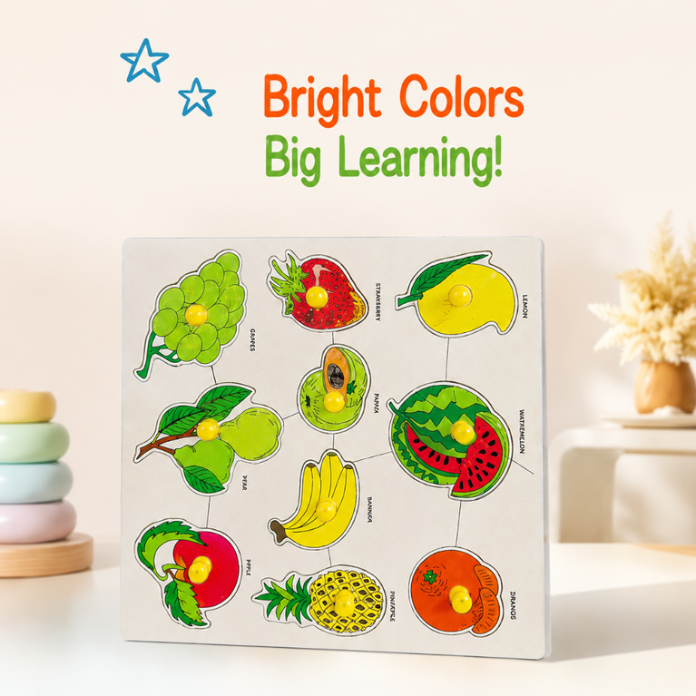 Wooden Fruits Puzzle Board for Kids | Montessori Fruit Recognition & Early Learning Educational Toy