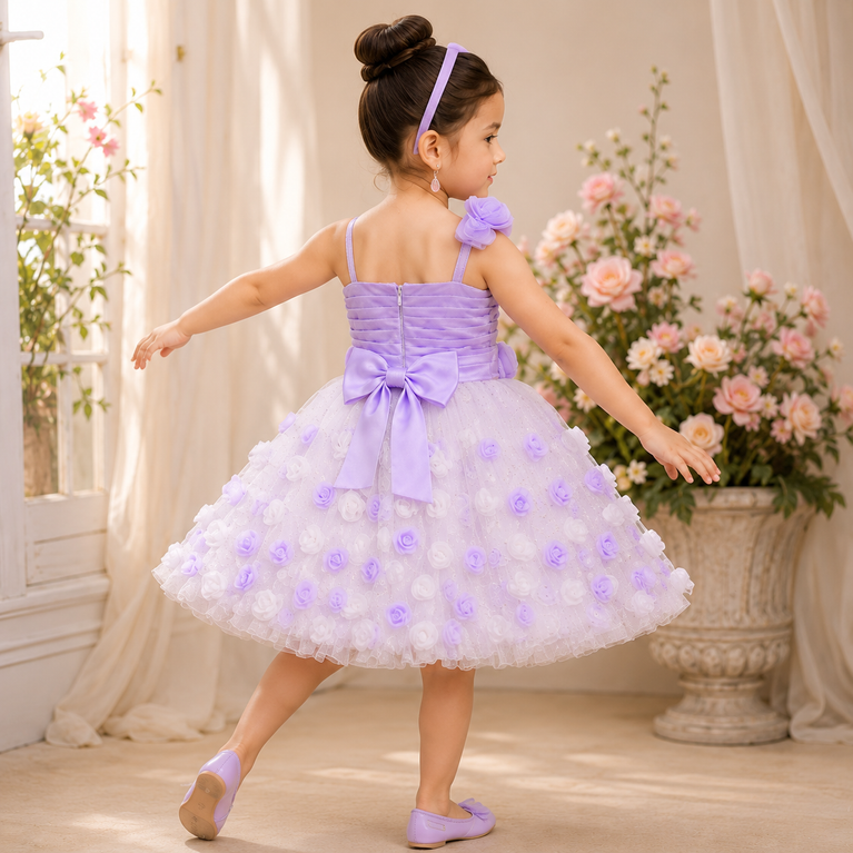Lavender Floral Appliqué Party Dress | Sleeveless Tulle Princess Dress for Birthday, Wedding &amp; Special Occasions