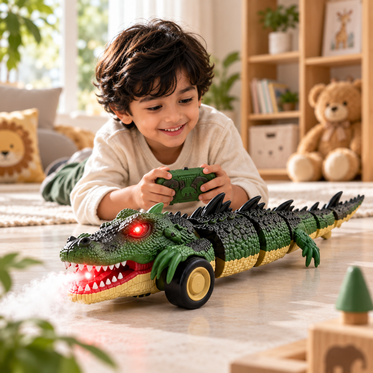 RC Crocodile Toy with Spray Function, LED Lights and Remote Control | 3.7V Rechargeable Battery
