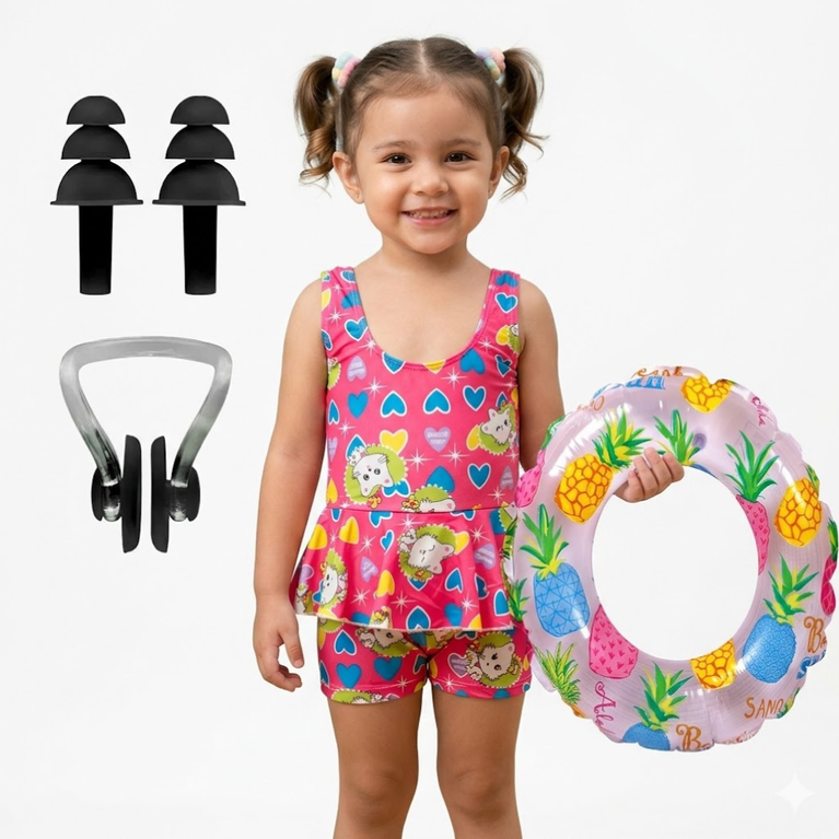 Ninos Kids Swimwear Set Girls Soft Comfortable Summer Beach Wear Cute Printed Swimming Dress