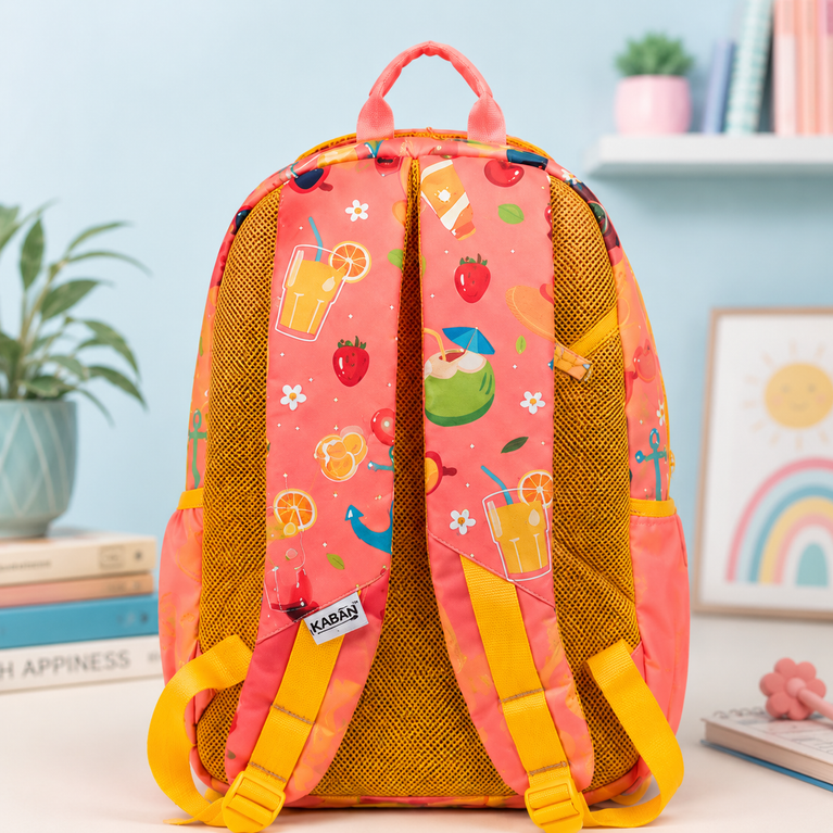 Kids Tropical Print School Backpack with Padded Straps 15 inchs ; Multiple Compartments | Coral Pink
