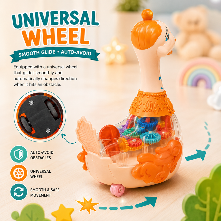 Gear Swan Musical Light & Gear Rotation Toy with Universal Wheel for Kids