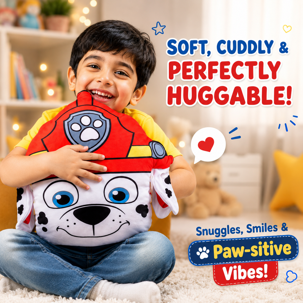 Kids Fire Rescue Puppy Plush Cushion – Soft & Huggable Stuffed Pillow Toy