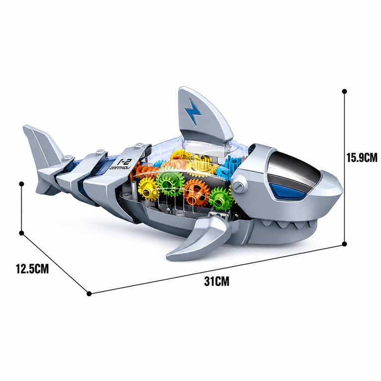 Gear Robot Shark Toy with Lights & Sounds – Rotating Gear Action Shark for Kids