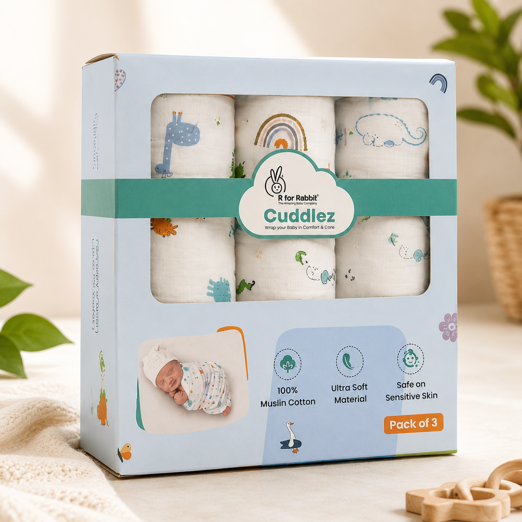 Muslin Cotton Baby Swaddle Wrap Blanket (Pack of 3) | Ultra Soft Breathable Newborn Receiving Blanket | Multi-Print Baby Swaddle Set