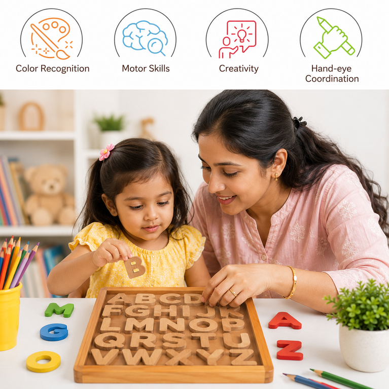 Wooden English Alphabet Puzzle Board for Kids | Montessori ABC Letter Learning Educational Toy