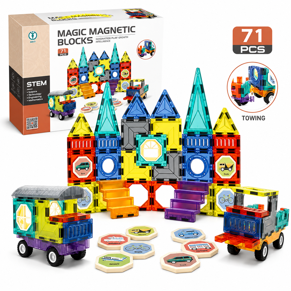 71-Piece 3D Building Blocks Magnetic Tiles