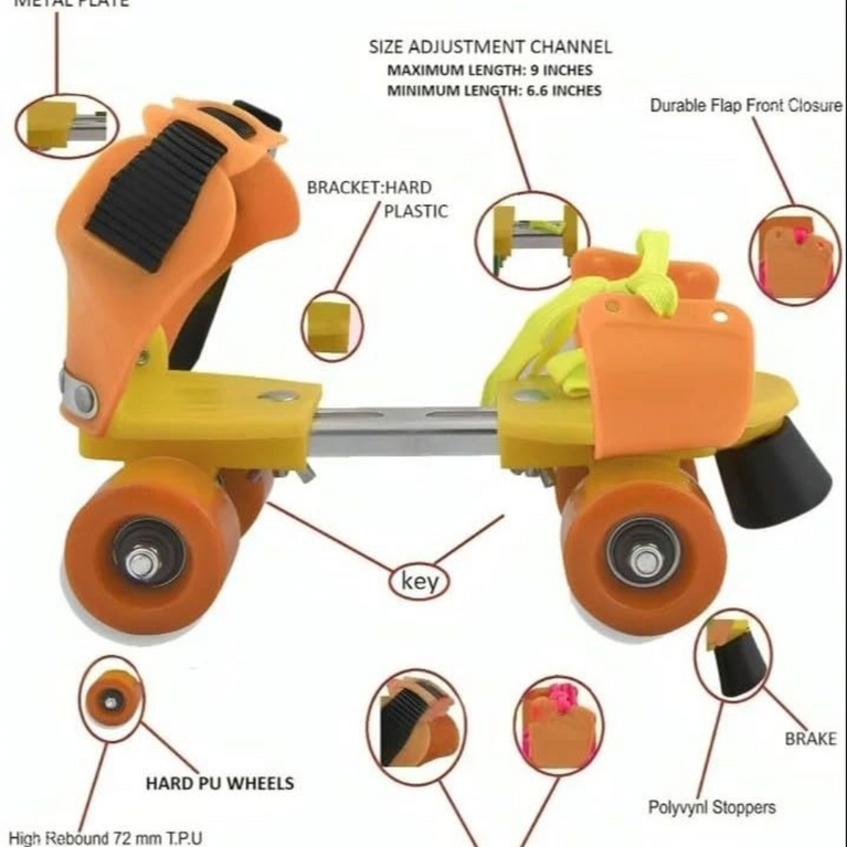 Ninos Adjustable Kids Roller Skates with Front Brake (Green, Orange, Pink Age 4-12)