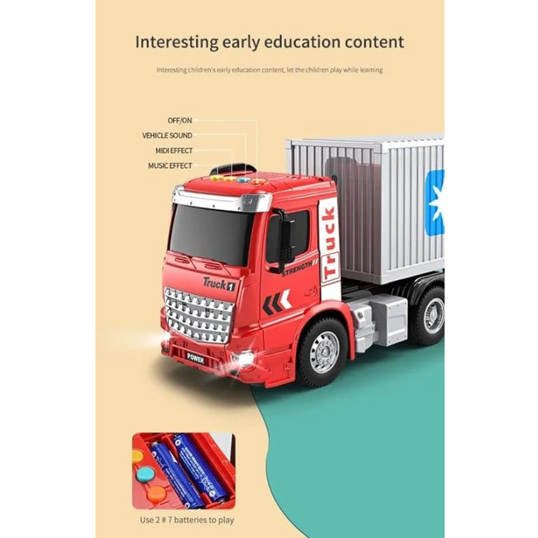 Nino's Worlds 1:16 Container Transport Truck Toy with Lights & Sound, Inertia Drive, 3+ Years