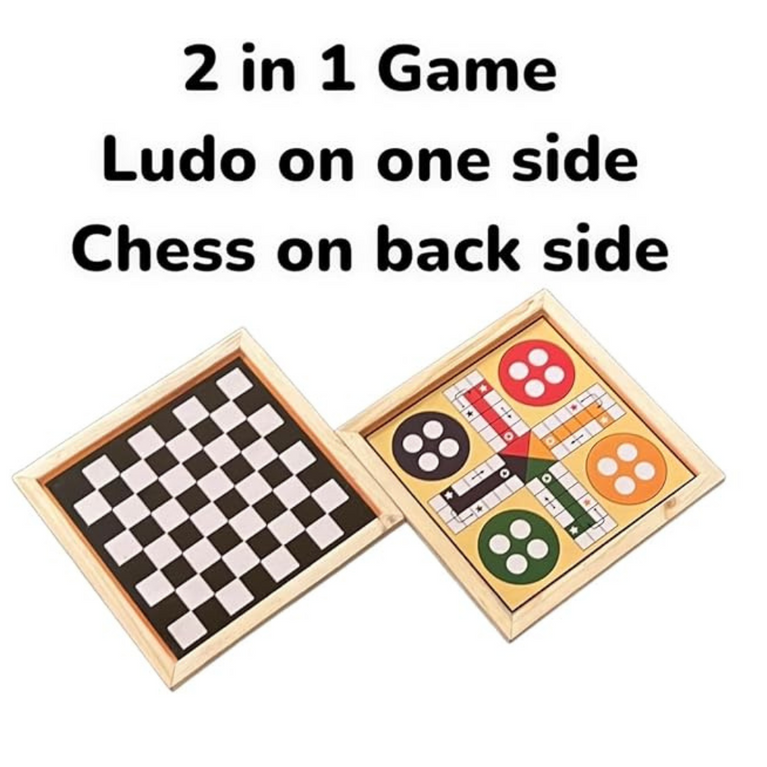 Awals 2-in-1 Wooden Ludo & Snakes & Ladders Board Game | Premium Reversible Family Game Set for Kids & Adults