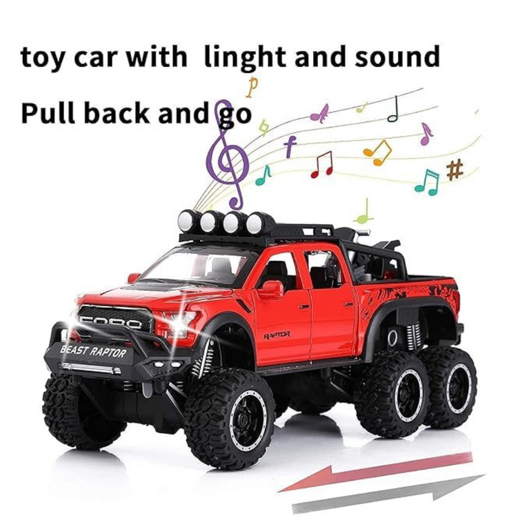 Nino's F150 Raptor 1:24 Diecast Truck with Bike, Lights & Sound (Black/Red)