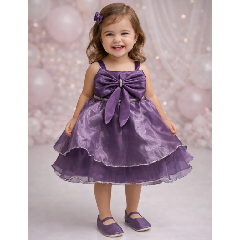 Toddler Girls' Sparkling Celebration Gown – Tiered Organza Princess Dress with Oversized Bow & Crystal Accents