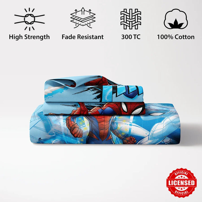 Marvel Spiderman Digital Printed 300TC Cotton Bedsheet (Thwip)