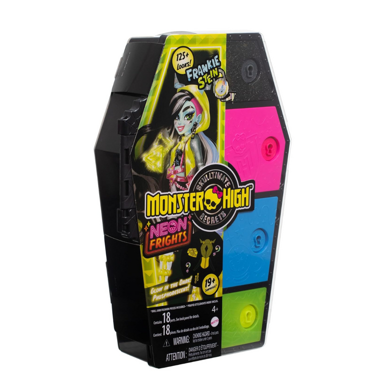 Monster High Doll and Fashion Set, Frankie Stein Doll, Skulltimate Secrets Neon Frights , Dress-Up Locker with 19+ Surprises