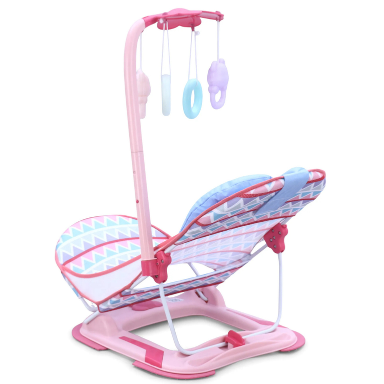 Baby Bather With Toys - Pink| Reclining Seat| Spacious| Anti Skid Base| Head Support| Compact Fold| Travel Friendly| Washable Cover| Newborn| Boys & Girls