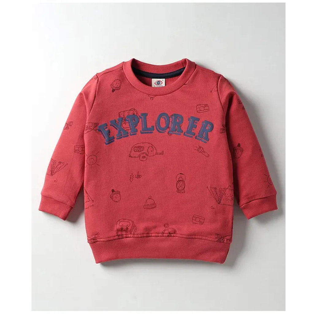 Zero Looper Knit Full Sleeves Co-ords T-Shirt & Lounge Pant Set with Explorer Print