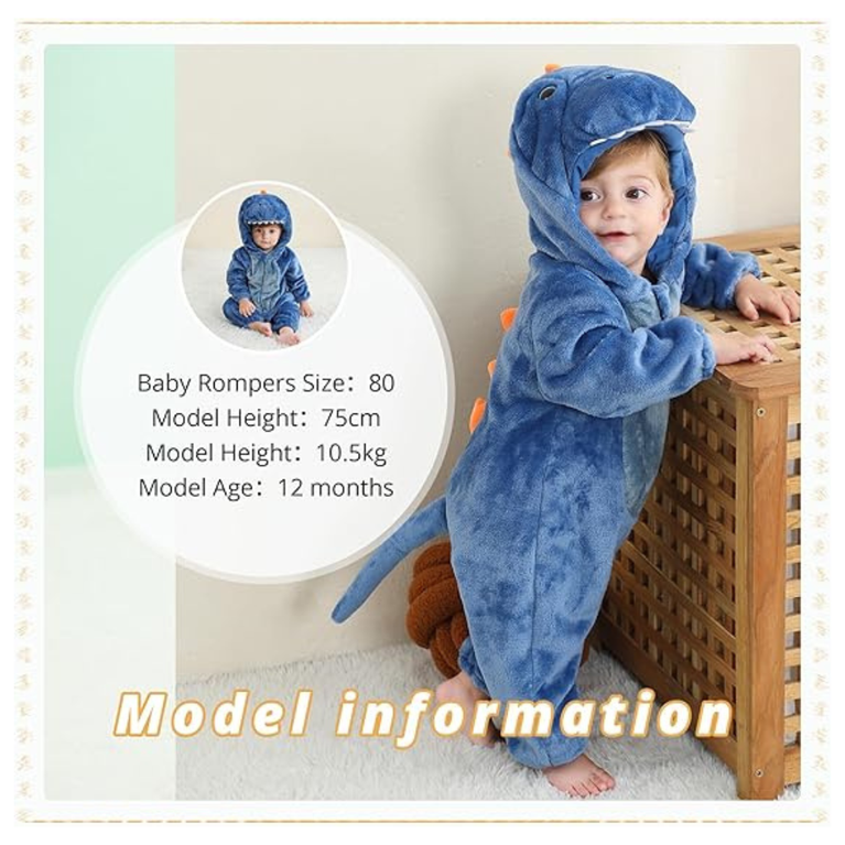 Michley- Unisex Baby Winter Hooded Romper Flannel Panda Style Stitch Animal Long Sleeves Zip Cosplay Dress