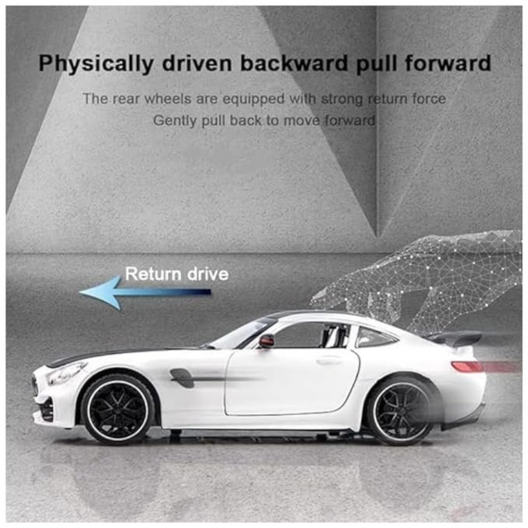 Nino's Die-Cast Mercedes Benz GTR Toy Car with Pull Back Action, Lights & Sound (White/Black)
