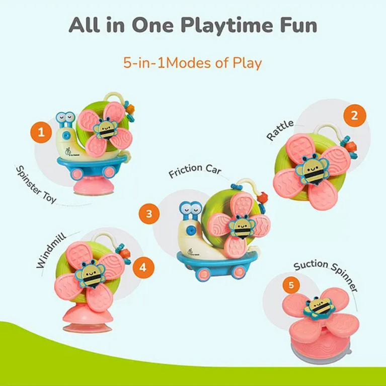 R for Rabbit- Orapple Spinster Toy for Baby 5-in-1 Suction Spinner, Rattle, Friction Car, Windmill & Sensory Play