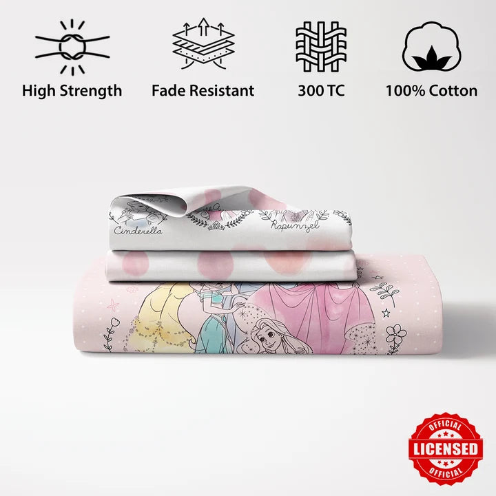 Disney Princess Digital Printed 300TC Cotton Bedsheet (Pink)