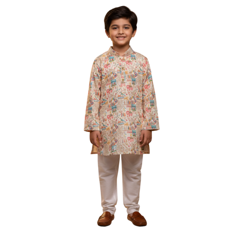 NINOS Multi-Color Printed Kurta Pajama Set – Festive & Ethnic Wear for Boys