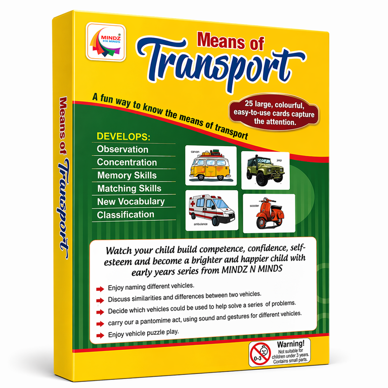 Means of Transport Learning Cards for Kids (Age 3+)