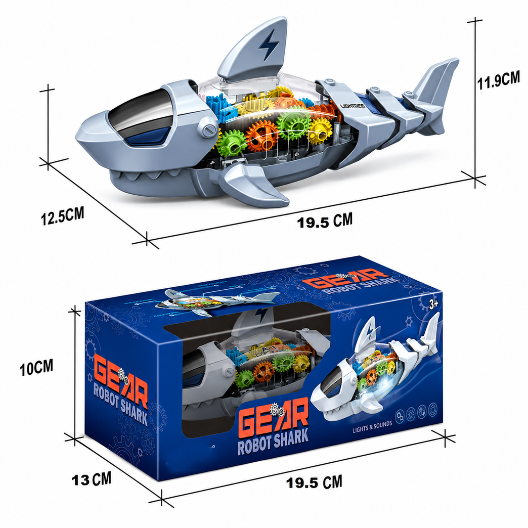 Gear Robot Shark Toy with Lights & Sounds – Rotating Gear Action Shark for Kids