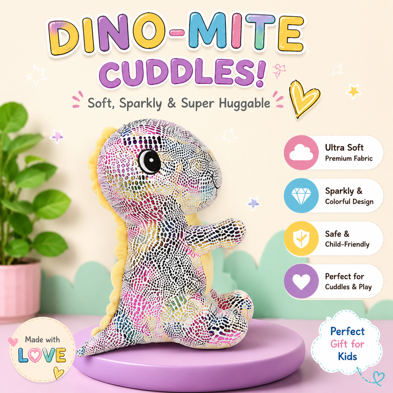 Nino’s Rainbow Dinosaur Plush Toy – Colorful Soft Stuffed Animal for Kids