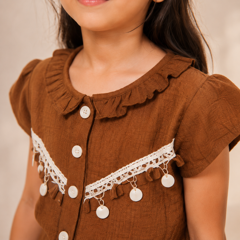 Rustic Brown Skirt Co-ord Set for Girls