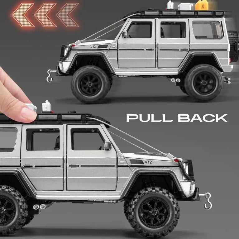 Nino's Mercedes-Benz Brabus 4x4 Diecast Car, 1:24 Scale, Pull Back with Lights & Sound (Blue & Black)
