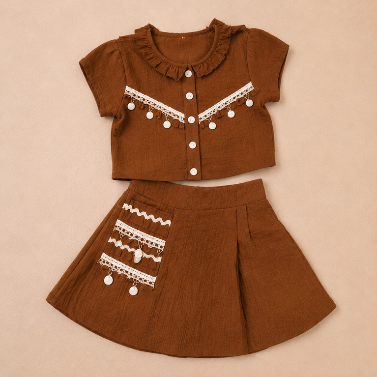 Rustic Brown Skirt Co-ord Set for Girls