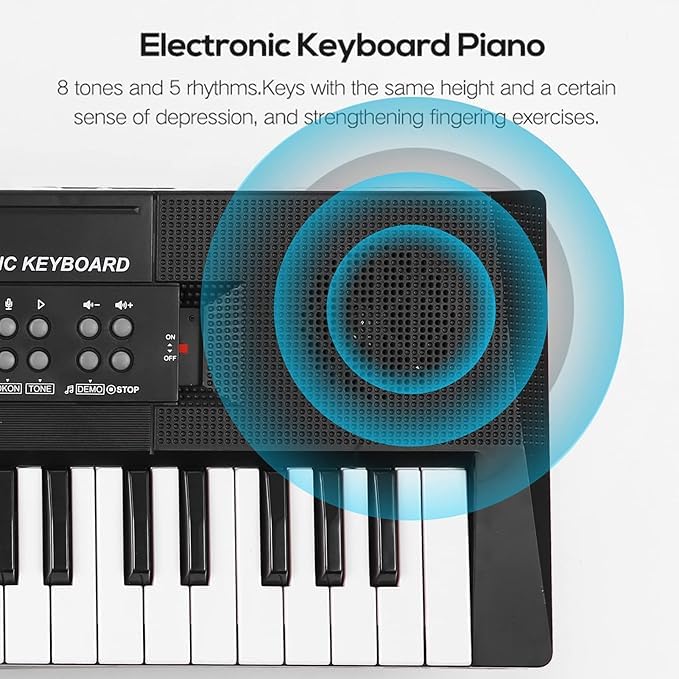 Ninos Piano with Mic 61 Keys 8 Tones,5 Rhythms, 6 Demos,5 Percussions Portable Electronic Keyboard Toy
