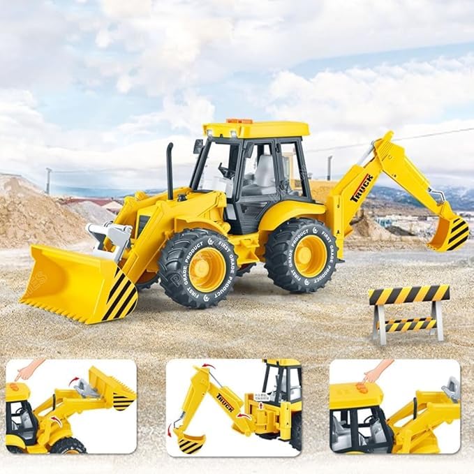 Nino's 2-in-1 JCB Excavator & Bulldozer Toy with Lights, Sounds & Moveable Parts