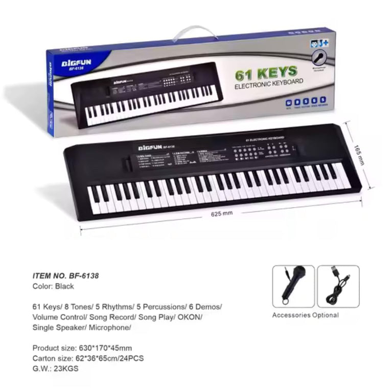 Ninos Piano with Mic 61 Keys 8 Tones,5 Rhythms, 6 Demos,5 Percussions Portable Electronic Keyboard Toy
