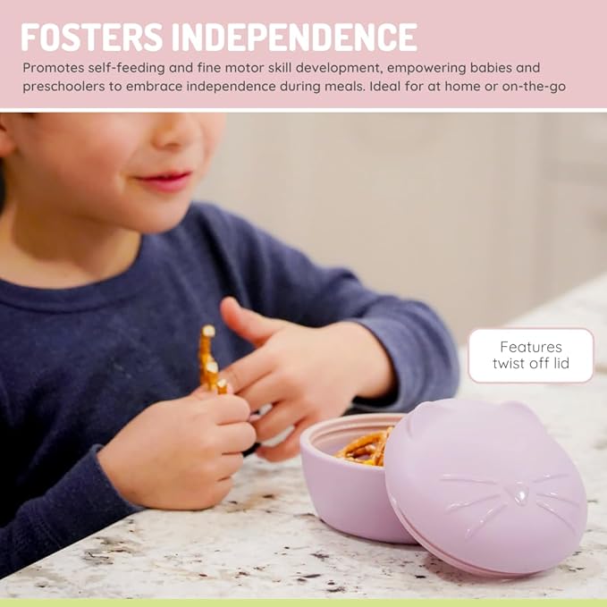 Melii Silicone Bowl with Lid & Utensils - Cat Purple