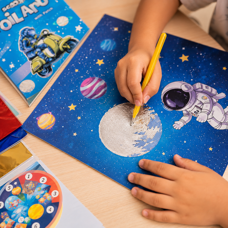 Space Foil Art Craft Kit for Kids | DIY Metallic Sticker Activity Set (6+ Years)