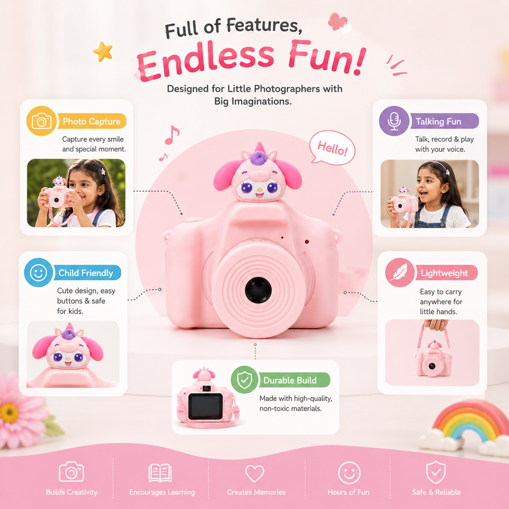 Kids Photo-Talking Digital Camera with Voice Recording & Story Playback – Cute Cartoon Children's Camera Toy