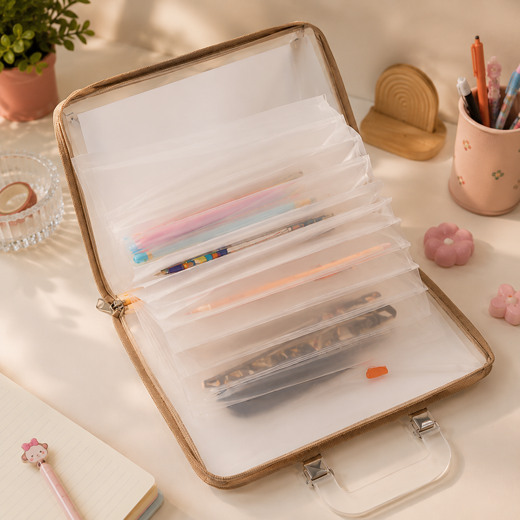 Plastic Document Carry Folder with Handle | A4 Expanding File Bag | Waterproof Portable Art School Organizer