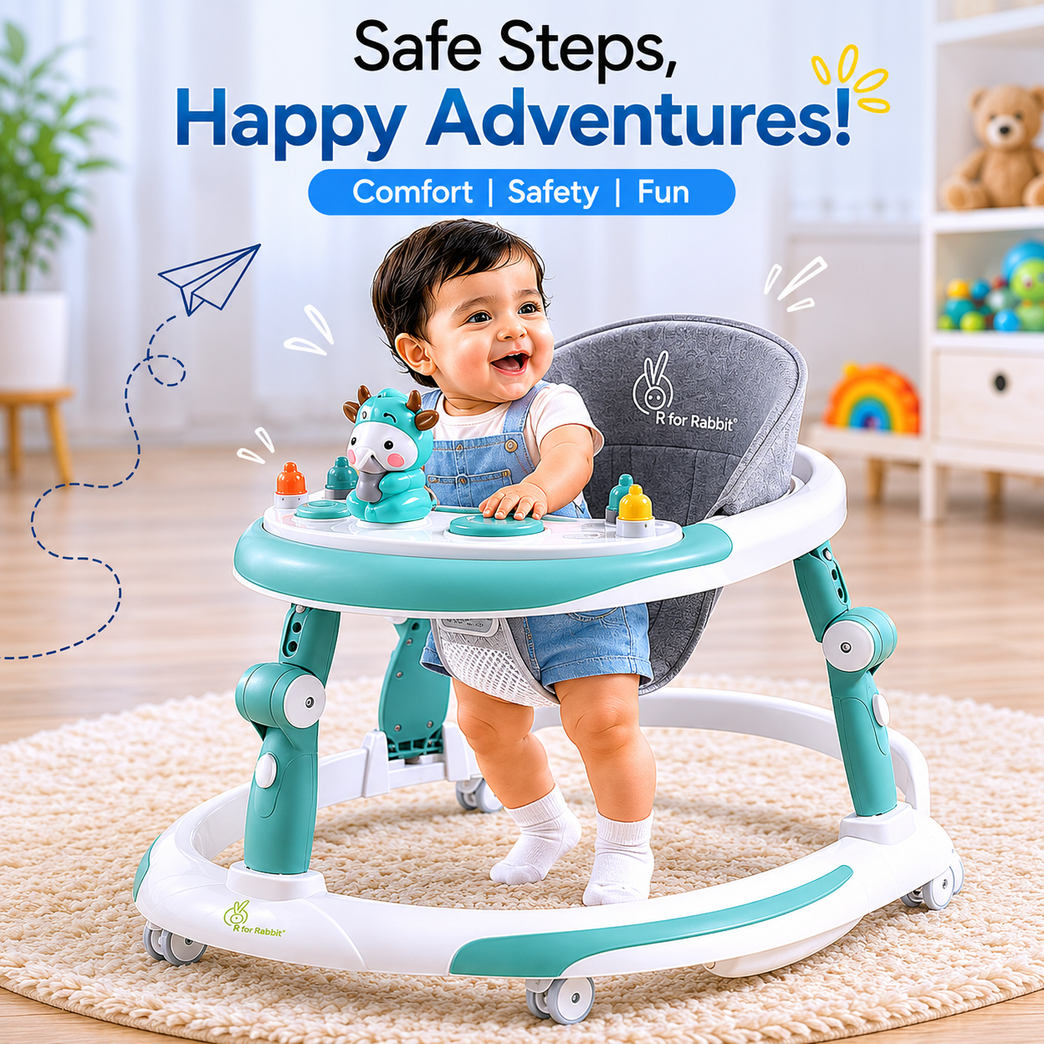 Premium 2-in-1 Baby Walker & Rocker with Music Tray, Adjustable Height & Interactive Play Panel