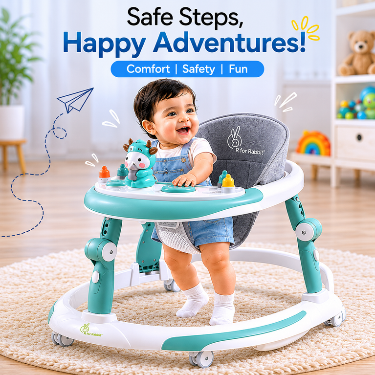 Premium 2-in-1 Baby Walker & Rocker with Music Tray, Adjustable Height & Interactive Play Panel