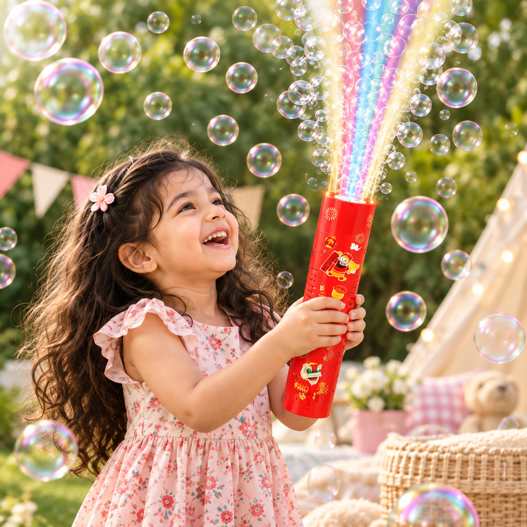 Rechargeable Bubble Tower Toy with LED Bubble Wands
