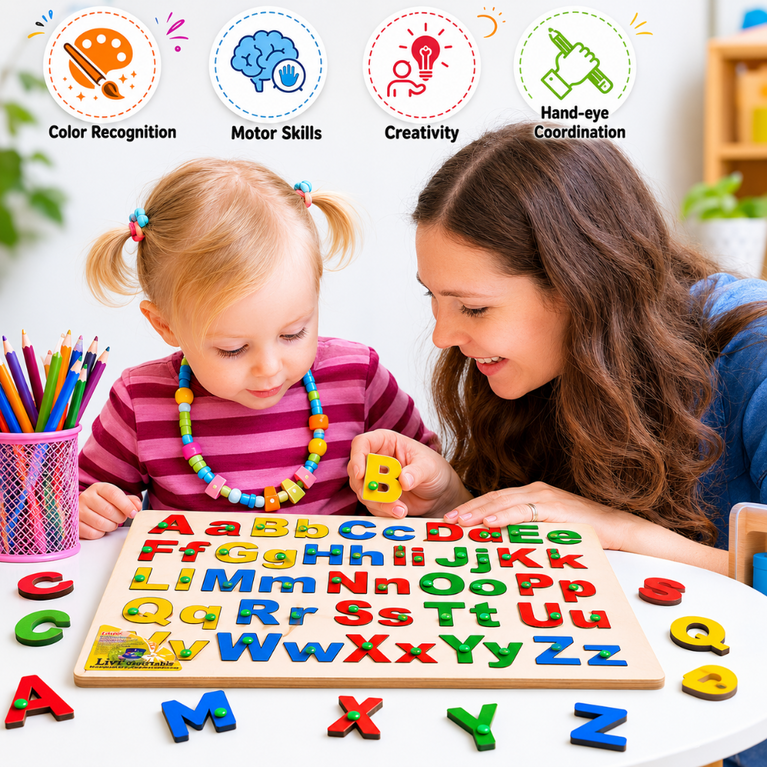 Wooden Alphabet Puzzle Board for Kids | ABC Learning & Letter Recognition Educational Toy
