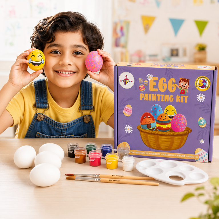 Kalakaram DIY Egg Painting Kit | 5 Wooden Eggs for Painting | Painting & Coloring Activity Kit