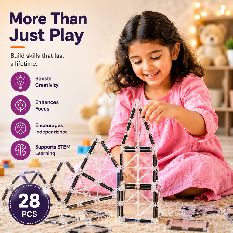 28 PCS Magnetic Crystal Tiles Building Blocks Set for Kids | STEM Learning & Creative Construction Toy